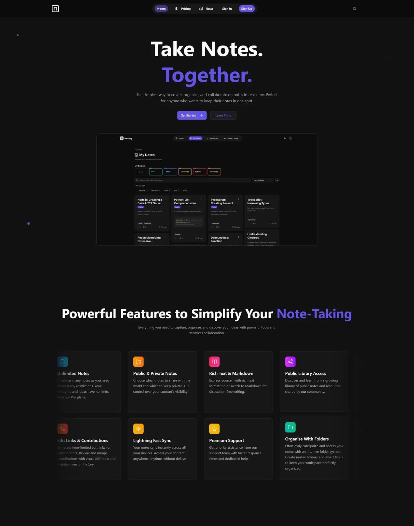Notesy Web App Dashboard